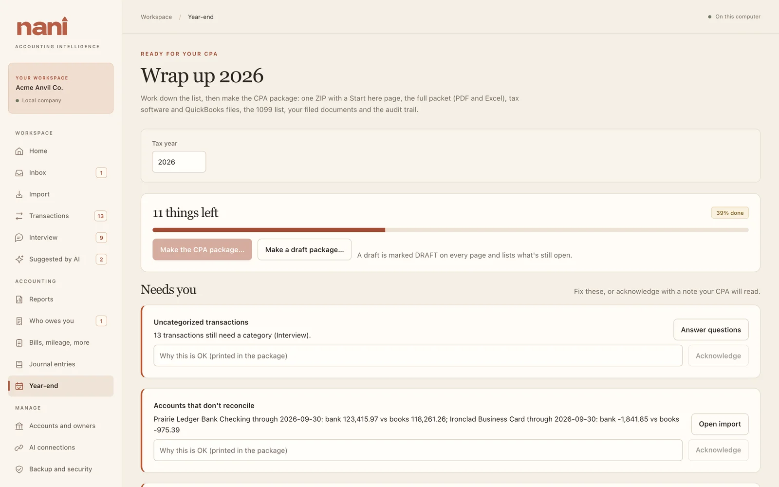 Wrap up 2026: what's left, and the package buttons.